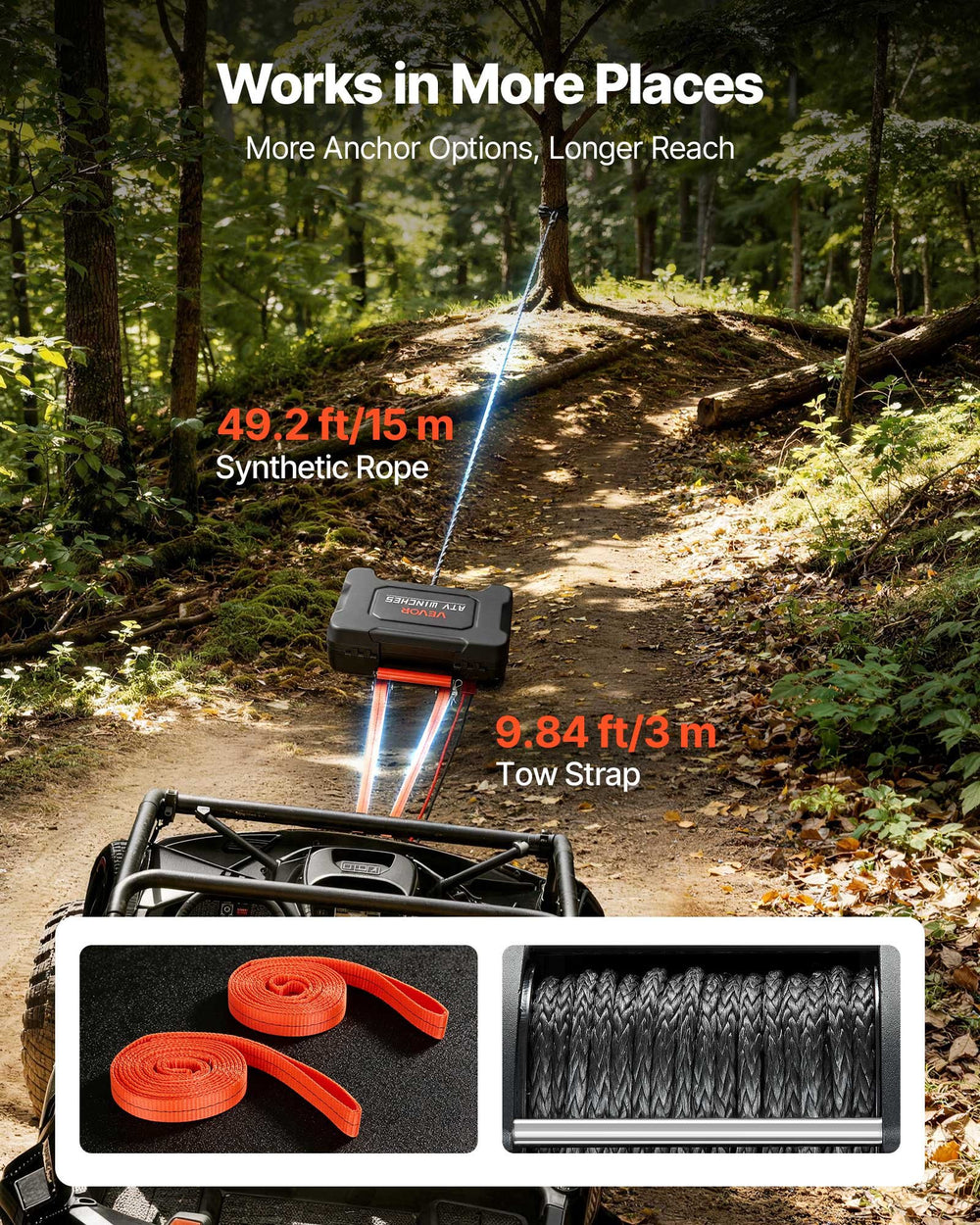 VEVOR Portable Winch, 6000 lbs 12V DC Electric Winch with Synthetic Rope, Wireless & Wired Remotes, Box-Style Recovery Kit with Fairlead, Clevis Hook, Strap for ATV UTV Off-Road Outdoor Pulling Tasks