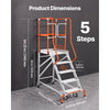 VEVOR 5-Step Rolling Warehouse Ladder Industrial Aluminum Mobile Step Stair, 360° Security Guardrails, Non-Slip Steps & Locking Wheels, 375LBS Capacity Heavy Duty Platform Ladder for Garage Library