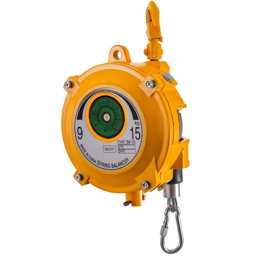 VEVOR Spring Balancer 20-33lbs(9-15kg) Retractable Tool Holder 1.5m Length Tool Balancer with Hook and Wire Rope Adjustable Balancer Retractor Hanging Holding Equipment in Yellow