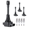 VEVOR Ignition Coil Pack and Spark Plugs, Set of 4, Compatible with Nissan Altima Versa Sentra Cube Rogue NV200 2.5L 2.0L 1.8L 1.6L L4, Replacement for 22448ED000 22448JA00A 22448JA00C 22448-JA00A