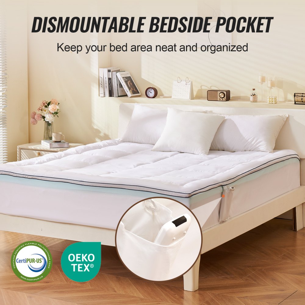 VEVOR Mattress Topper, Queen Size, 3 in Thickness, Memory Foam, Fiber Fill, Detachable & Washable Casing, Ergonomically Designed for Pressure Relief, Comfortable Cooling & Breathable, for Hot Sleepers