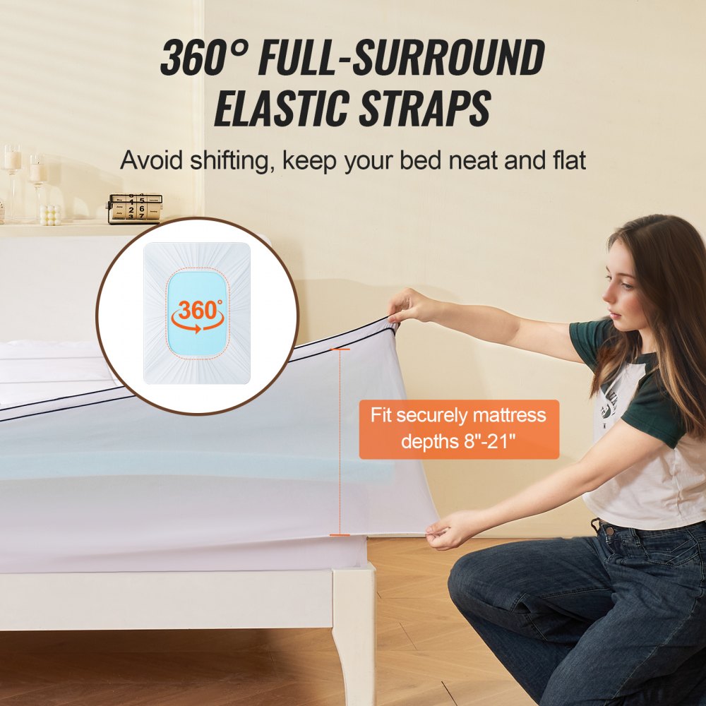 VEVOR Mattress Topper, King Size, 4 in Thickness, Memory Foam, Fiber Fill, Detachable & Washable, Ergonomically Designed for Pressure Relief, Comfortable Cooling & Breathable, Ideal for Hot Sleepers
