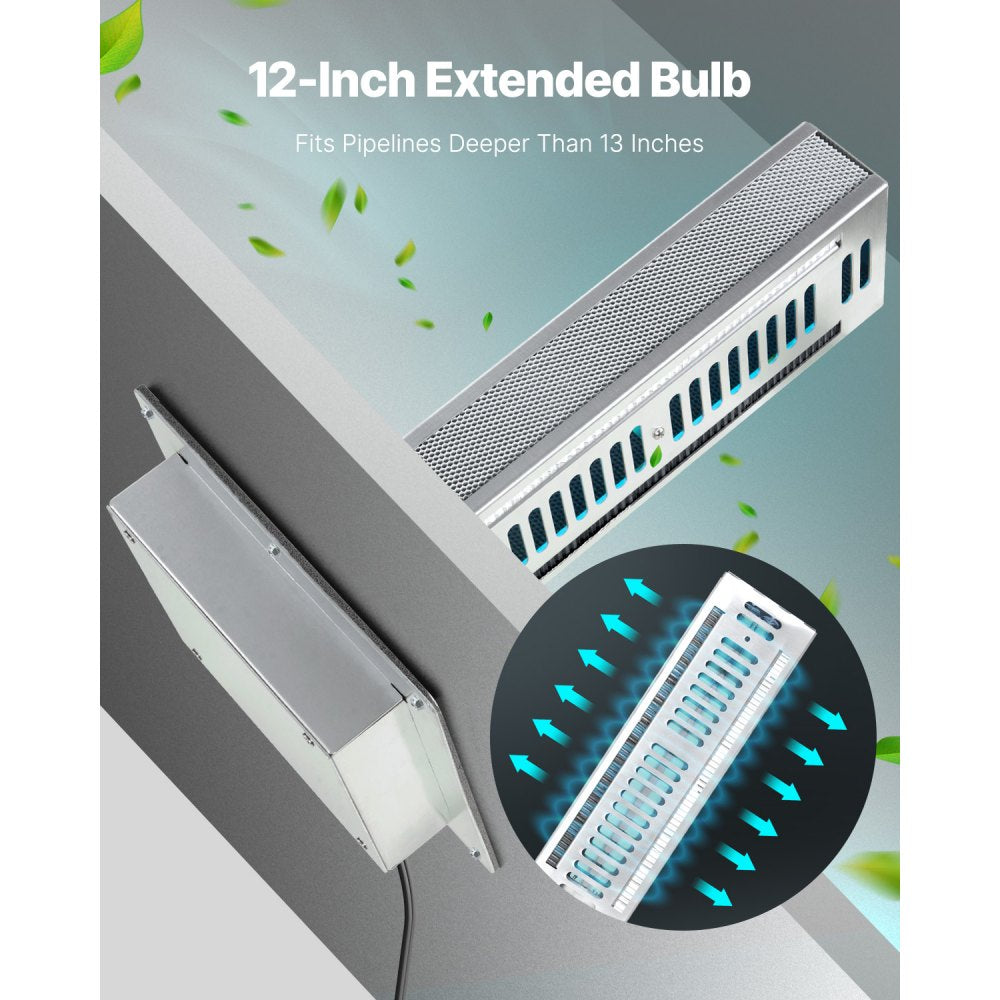 VEVOR HVAC Air Purifier Whole House, 24W 12inch, Light in Duct for Ac (Air Conditioning) Duct, Air Scrubber with 2 Bulb, PCO Technology and Carbon Filtration HVAC lights for Ac Systems