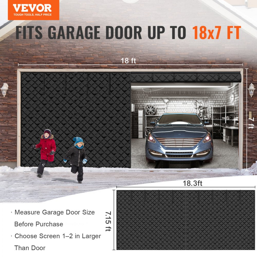 VEVOR Garage Door Screen for Winter, 18x7FT, Garage Door Insulation Kit, Magnetic Thermal Insulated Door Curtain with 300D Oxford Fabric Heavy Duty Weighted Bottom, Easy Assembly for Garage Door