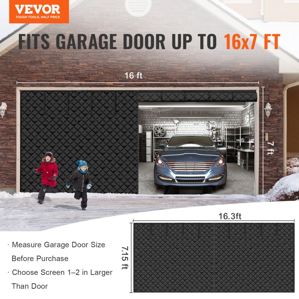 VEVOR Garage Door Screen for Winter, 16x7FT, Garage Door Insulation Kit, Magnetic Thermal Insulated Door Curtain with 300D Oxford Fabric Heavy Duty Weighted Bottom, Easy Assembly for Garage Door