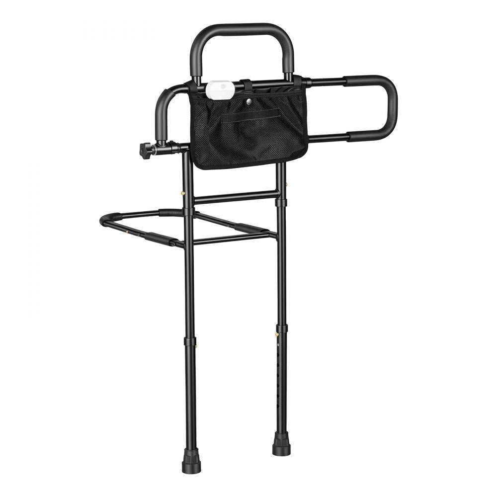 VEVOR Bed Rail for Elderly Adult Folding Bed Assist Rail with Floor Support, Motion Sensor LED Light, 300LBS Dual-Handle Support, Adjustable Handle Length, Storage Pocket, Fit King Queen Full Twin Bed