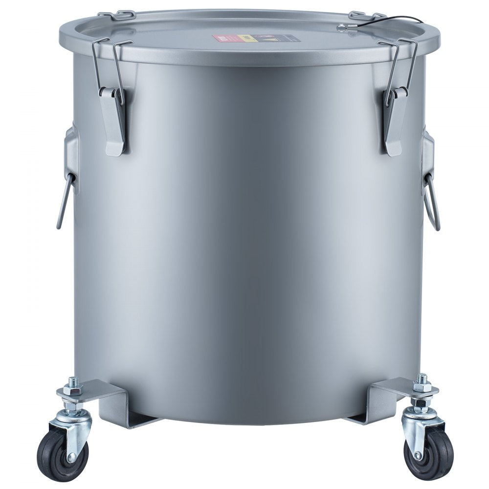 VEVOR Fryer Grease Bucket, 10 Gal Oil Disposal Caddy with Caster Base, Carbon Steel Rust-Proof Coating, Oil Transport Container with Lid, Lock Clips, Filter Bag for Hot Cooking Oil Filtering, Gray