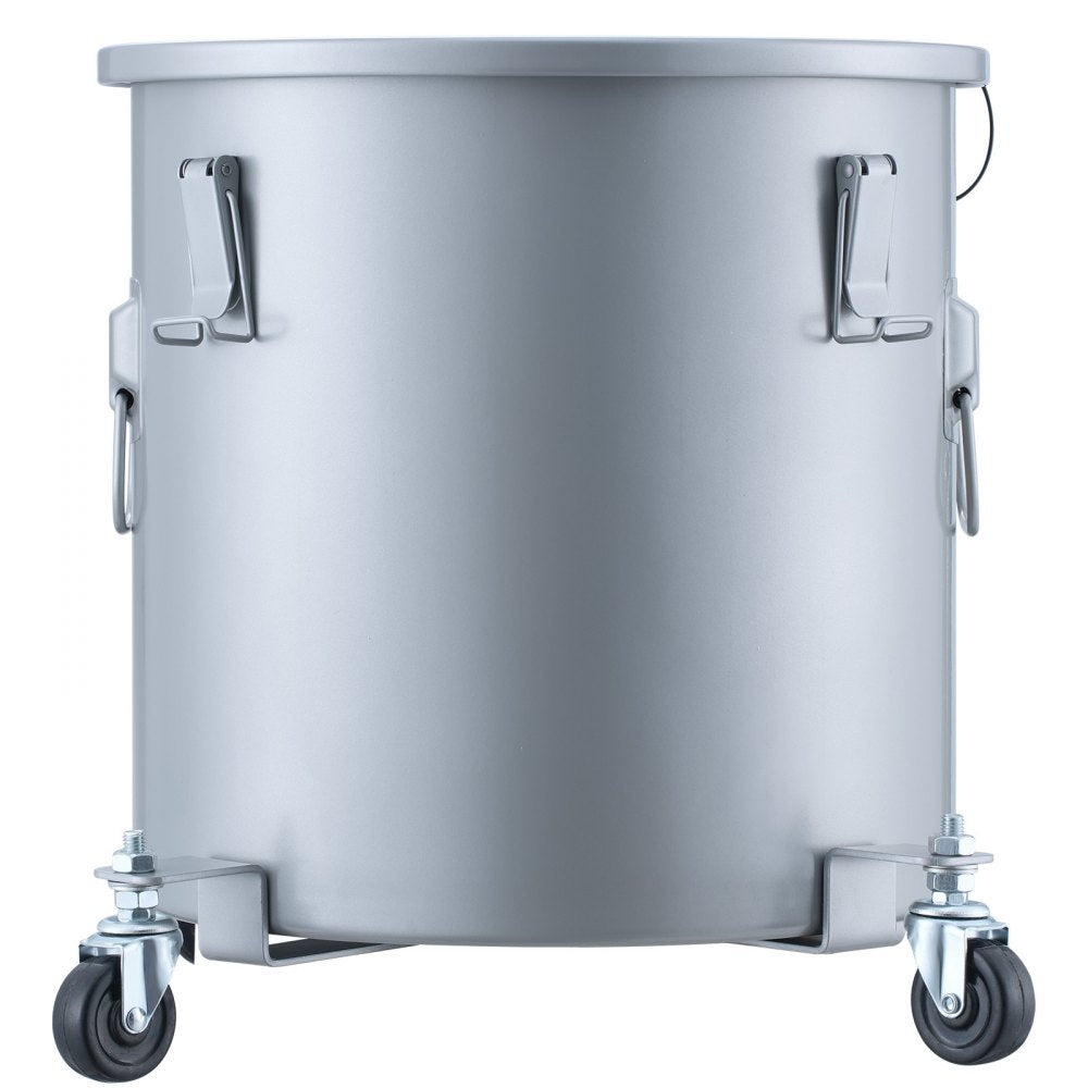 VEVOR Fryer Grease Bucket, 8 Gal Oil Disposal Caddy with Caster Base, Carbon Steel with Rust-Proof Coating, Oil Transport Container with Lid, Lock Clips, Filter Bag for Hot Cooking Oil Filtering, Gray