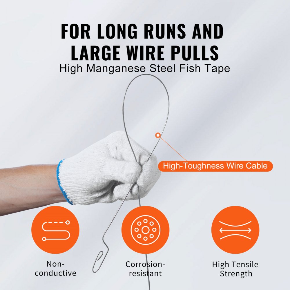 VEVOR Steel Wire Puller, 240ft, 1/8in, with Enhanced Housing & Handle, Simplified Cable Pulling Device, Adaptable for Wall & Electrical Conduit Wiring, Insulated