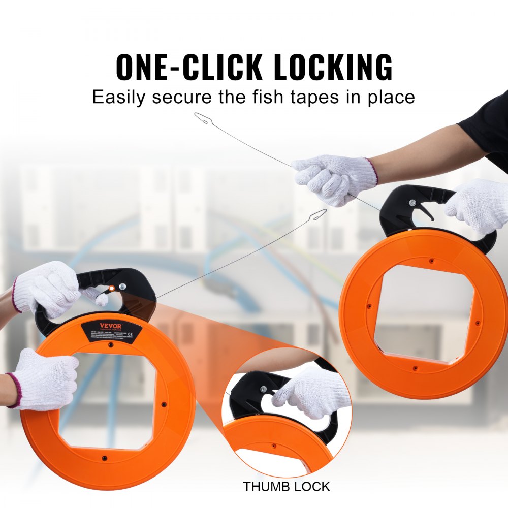 VEVOR Fish Tape, 120-foot, 1/8-inch, Steel Wire Puller with Optimized Housing and Handle, Easy-to-Use Cable Puller Tool, Flexible Wire Fishing Tools for Walls and Electrical Conduit, Non-Conductive