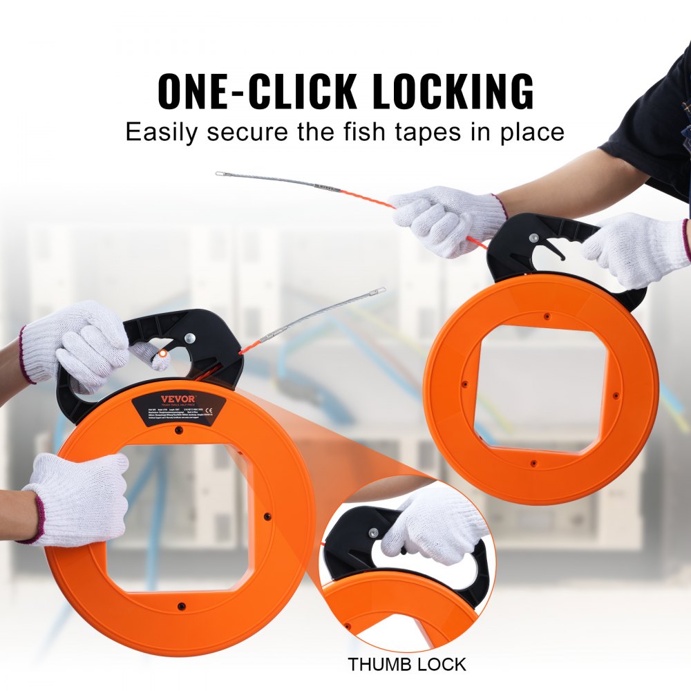 VEVOR Fish Tape, 100-foot, 1/4-inch, PET Wire Puller with Optimized Housing and Handle, Easy-to-Use Cable Puller Tool, Flexible Wire Fishing Tools for Walls and Electrical Conduit, Non-Conductive