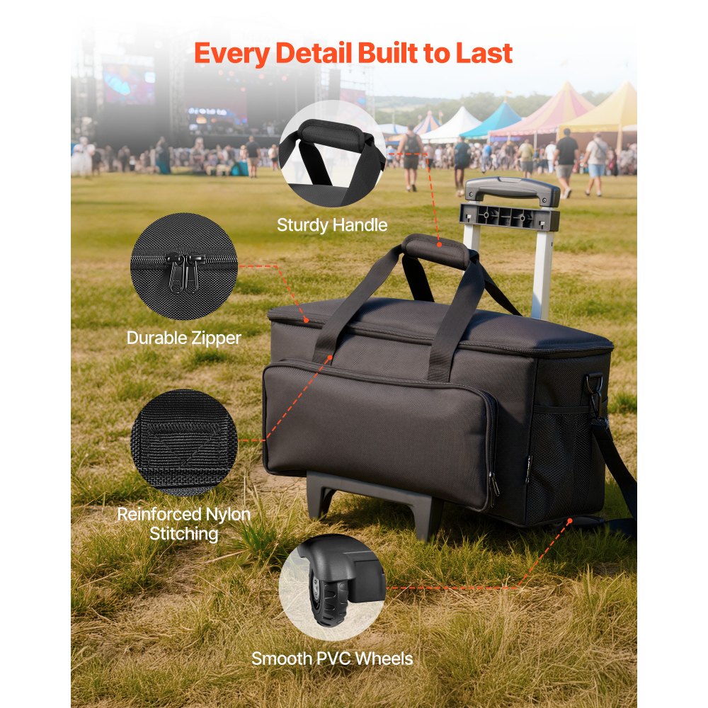 VEVOR Rolling DJ Cable Bag, 1680D, Padded File Gig Bag with Wheels, 6 Detachable Divider, Travel Storage Music Gear Case, for Professional DJ Gear, Musical Instrument and Accessories, Sound Equipment