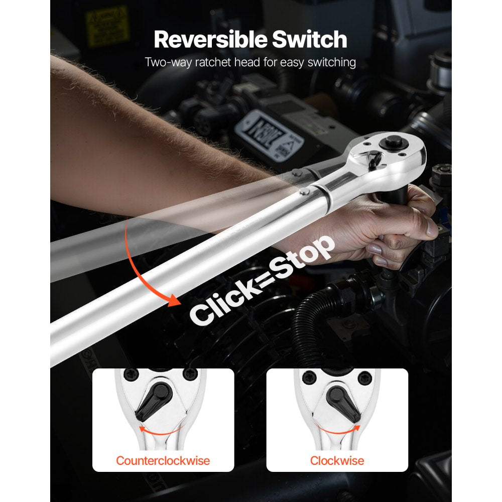 VEVOR Click Torque Wrench, 3/4 Inch Drive, 100-600 lbf-ft / 136-814N.m, Dual-direction Torque Wrench Set with Dual Range Scales, 48-tooth, ±3% High Precision, Alloy Steel, for Automobile Repair