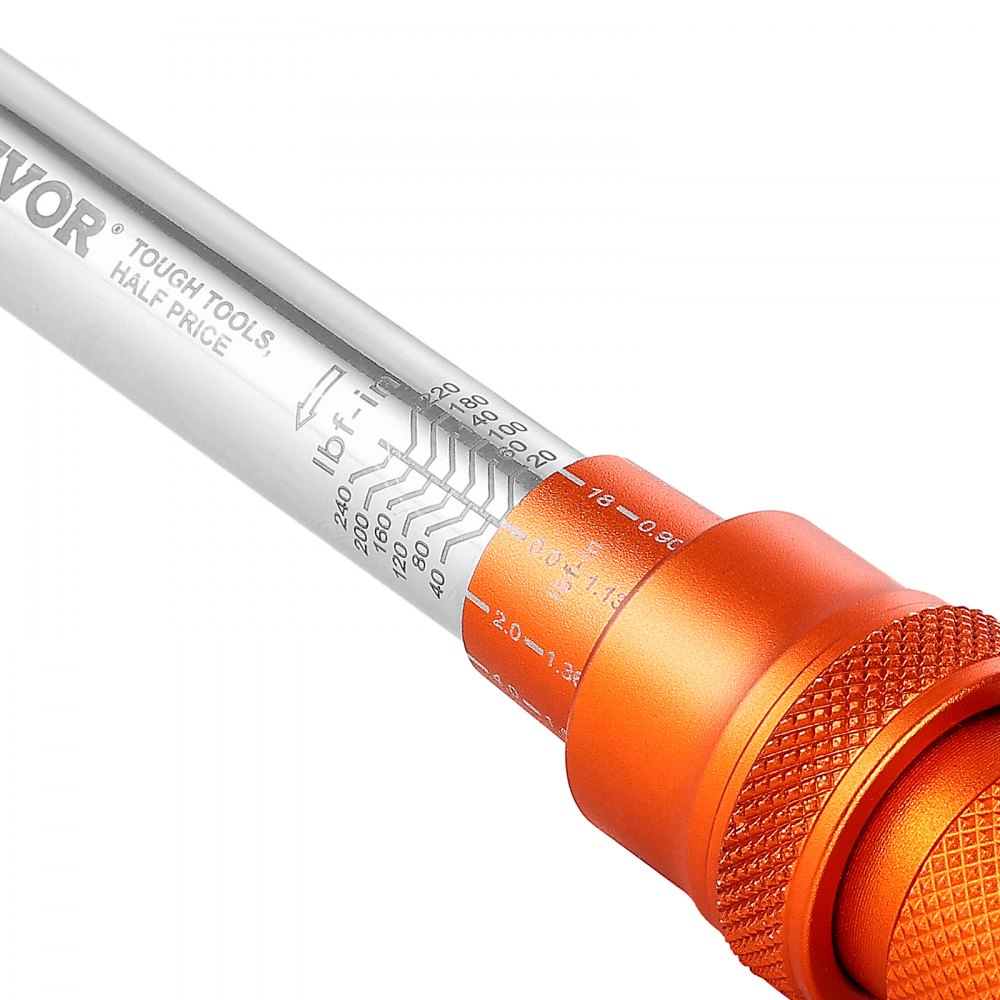 VEVOR Click Torque Wrench Set, 1/4Inch Drive, 20-240 lbf-in / 2.3-27.1N.m, Dual-direction and Dual Range Scales, 72-Tooth, ±3% High Precision, with Bits, Sockets, Adapters, Extension Bar, Orange