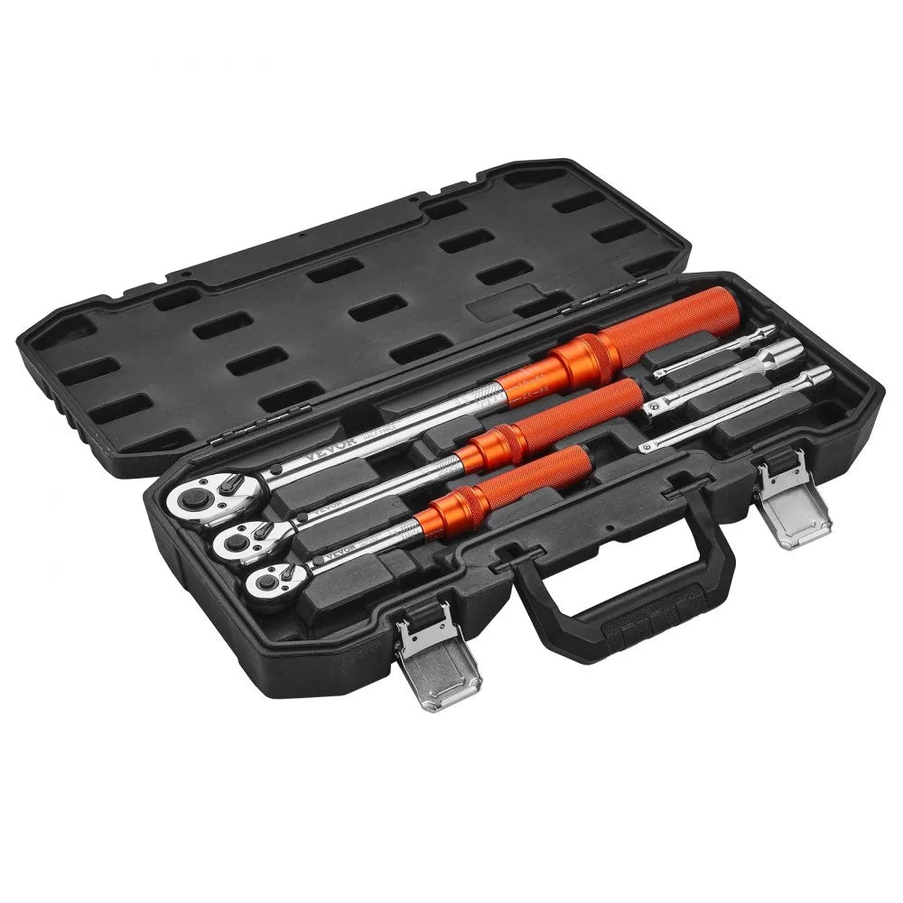 VEVOR Click Torque Wrench Set, 3 Pieces, 1/4, 3/8, 1/2 Inch Drive, 10-170 lbf-ft, 5-45 lbf-ft, 20-240 lbf-in, Dual-direction and Dual Range Scales, 72-Tooth, ±3% High Precision, for Bicycle Repair