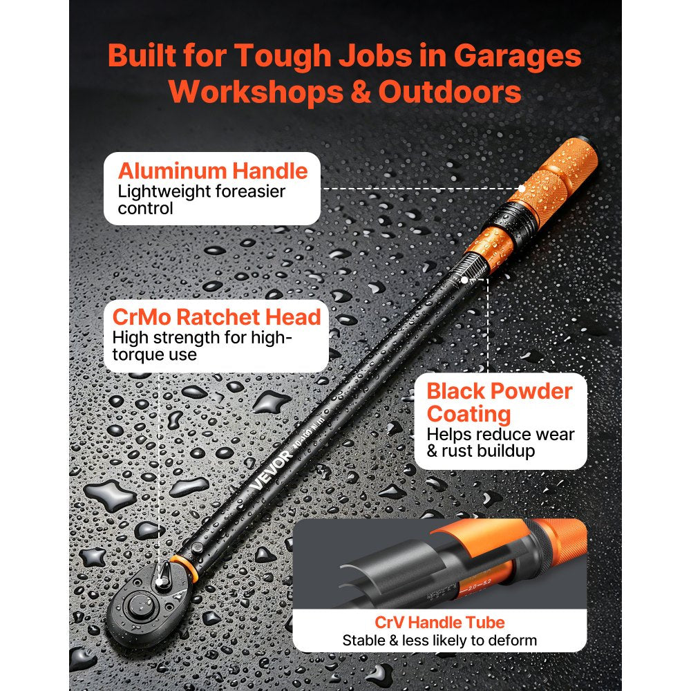 VEVOR Torque Wrench 1/2-inch Drive Click Torque Wrench ±3% High Precision, 29.4-294.1 lbf-ft / 40-400 N.m, Dual Scale Readings, with Extension Bar, Adapter and Storage Case, for Automotive Repair