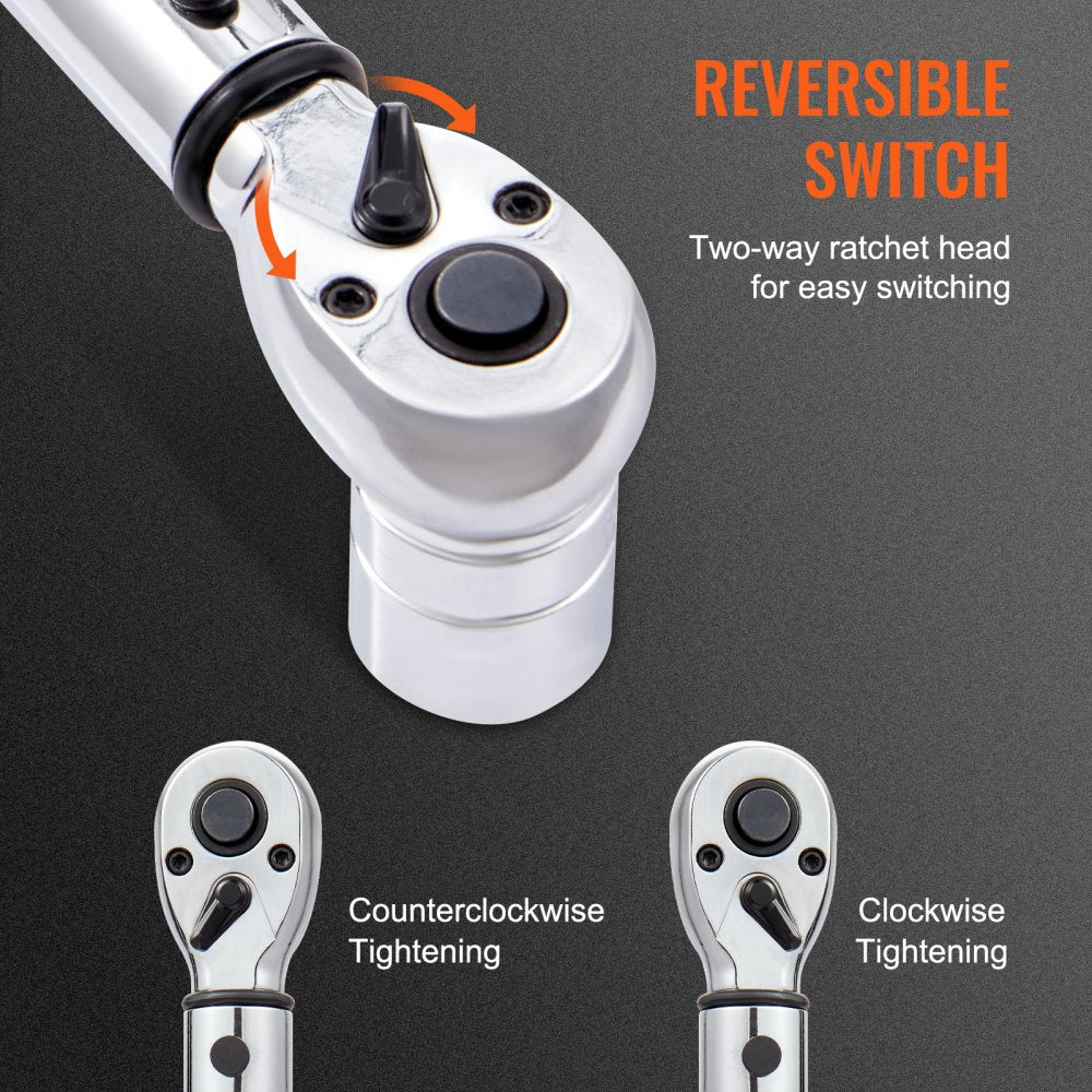 VEVOR Torque Wrench, 1/4-inch Drive Click Torque Wrench 20-200in.lb/3-23n.m, Dual-Direction Adjustable Torque Wrench Set, Mechanical Dual Range Scales Torque Wrench Kit with Adapters Extension Rod
