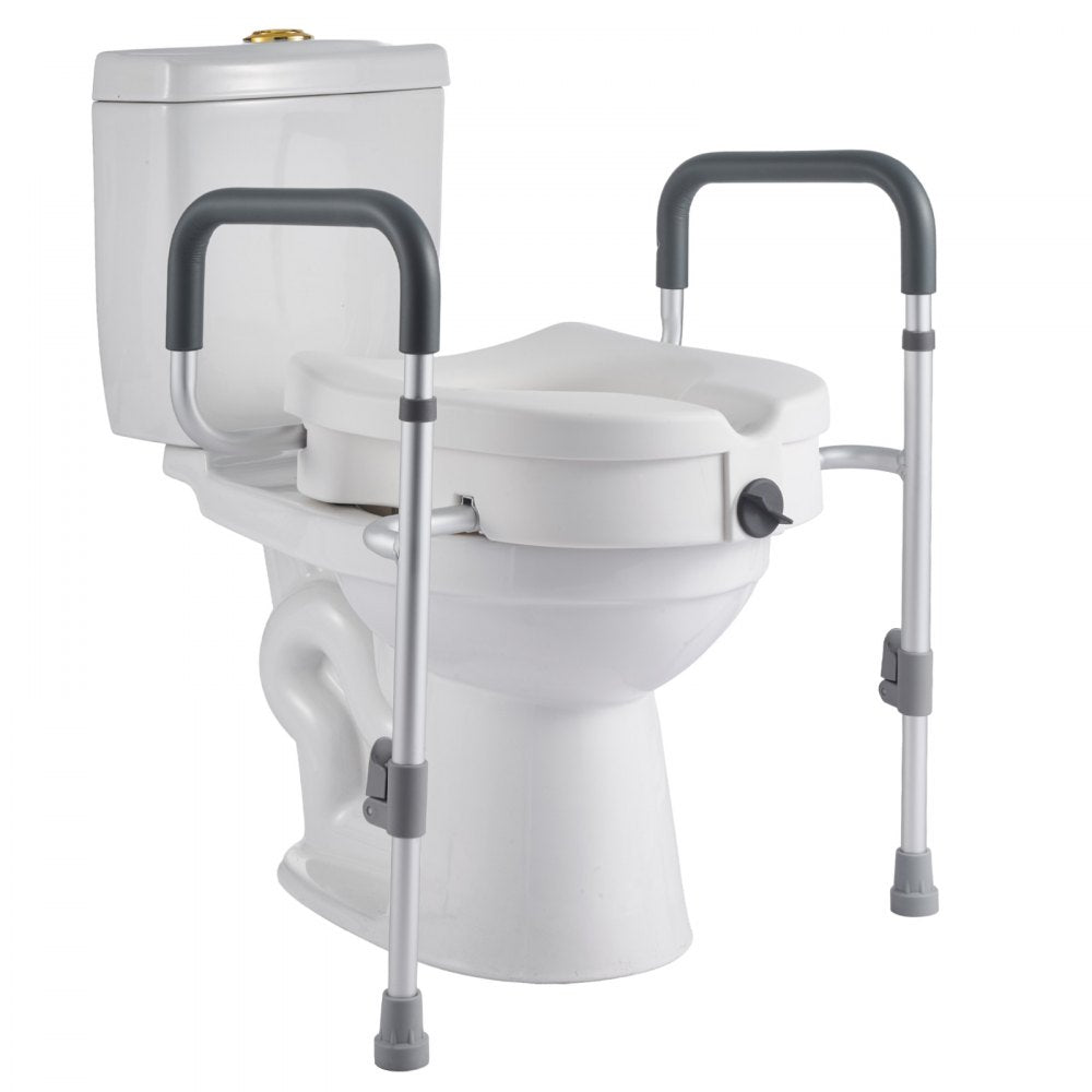 VEVOR Raised Toilet Seat with Arms, 350 lbs Capacity, 5-Inch Lift Height & Adjustable Width, Widened Commode Elevated Toilet Seat Riser with Handles for Seniors, Elderly, Handicap, Disabled, Adults