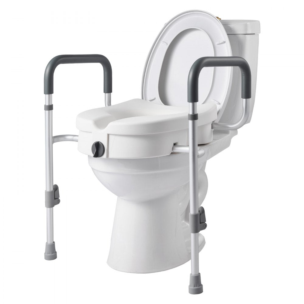 VEVOR Raised Toilet Seat with Arms, 350 lbs Capacity, 5-Inch Lift Height & Adjustable Width, Widened Commode Elevated Toilet Seat Riser with Handles for Seniors, Elderly, Handicap, Disabled, Adults