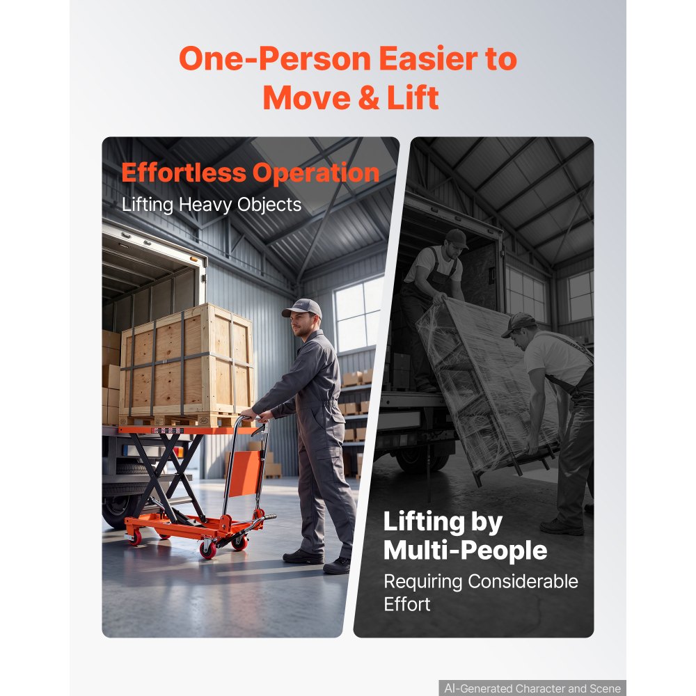 VEVOR Hydraulic Lift Table Cart, 500 lbs Capacity 28.5 in Lifting Height, for Material Handling, Moving, Transportation, Manual Single Scissor Lift Table, 4 Wheels and Foldable Handle, Premium Steel