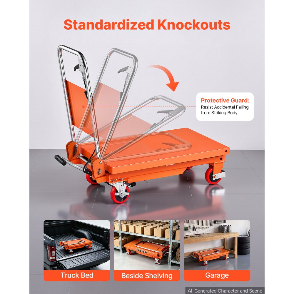 VEVOR Hydraulic Lift Table Cart, 500 lbs Capacity 28.5 in Lifting Height, for Material Handling, Moving, Transportation, Manual Single Scissor Lift Table, 4 Wheels and Foldable Handle, Premium Steel