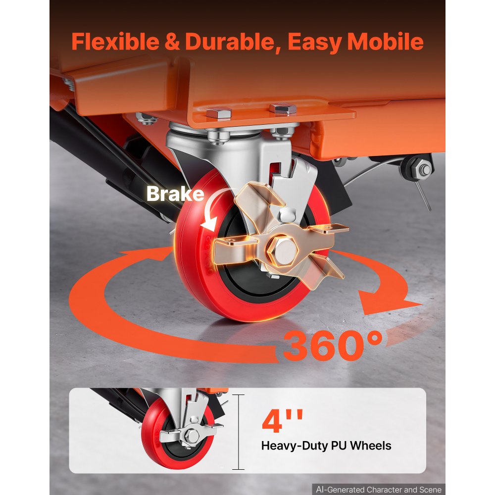 VEVOR Hydraulic Lift Table Cart, 500 lbs Capacity 28.5 in Lifting Height, for Material Handling, Moving, Transportation, Manual Single Scissor Lift Table, 4 Wheels and Foldable Handle, Premium Steel
