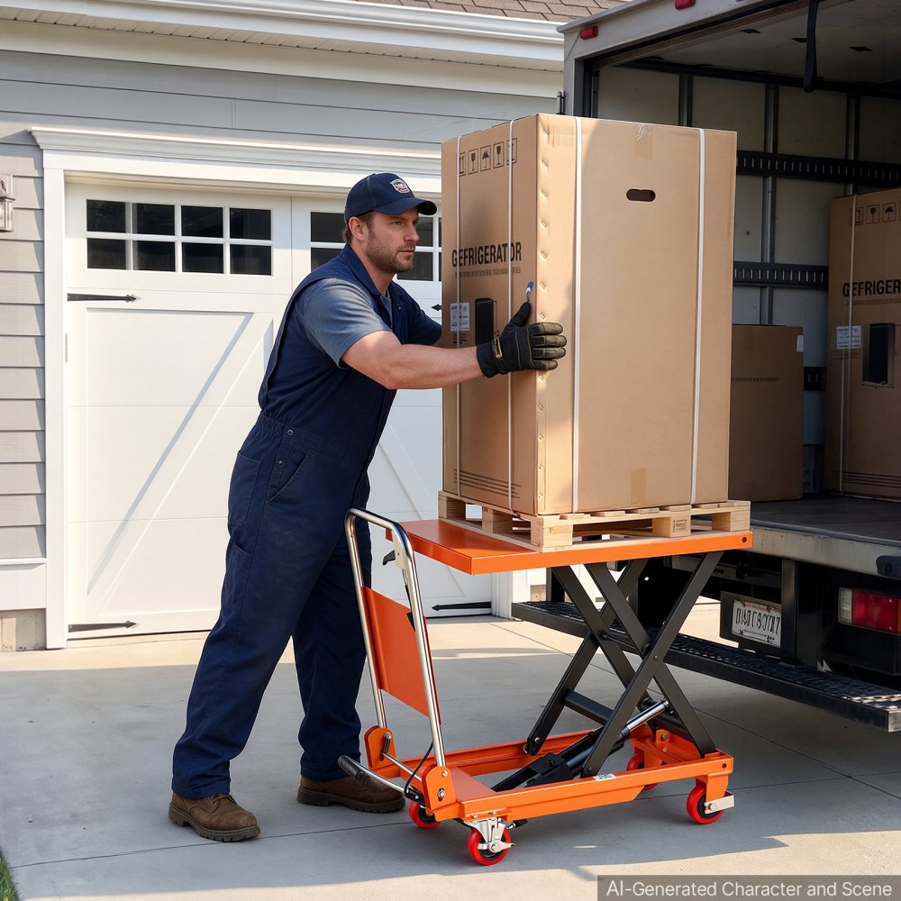 VEVOR Hydraulic Lift Table Cart, 500 lbs Capacity 28.5 in Lifting Height, for Material Handling, Moving, Transportation, Manual Single Scissor Lift Table, 4 Wheels and Foldable Handle, Premium Steel