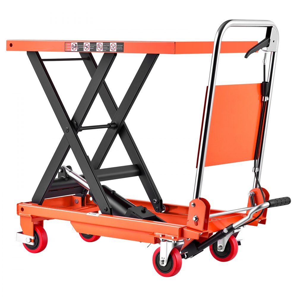 VEVOR Hydraulic Lift Table Cart, 500 lbs Capacity 28.5 in Lifting Height, for Material Handling, Moving, Transportation, Manual Single Scissor Lift Table, 4 Wheels and Foldable Handle, Premium Steel