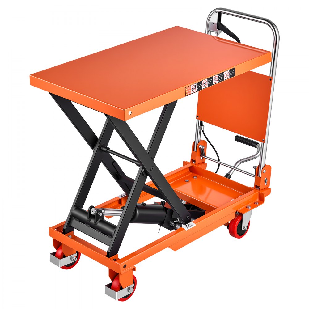 VEVOR Hydraulic Lift Table Cart, 500 lbs Capacity 28.5 in Lifting Height, for Material Handling, Moving, Transportation, Manual Single Scissor Lift Table, 4 Wheels and Foldable Handle, Premium Steel