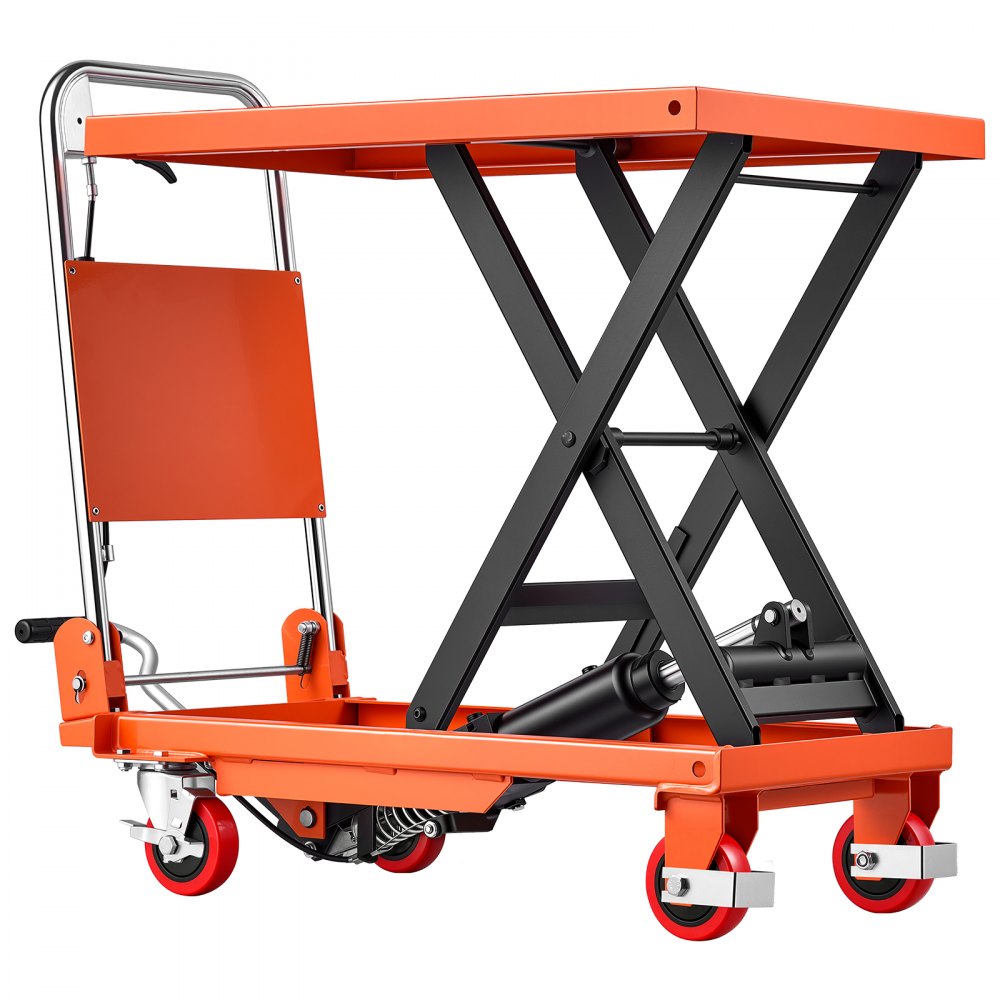 VEVOR Hydraulic Lift Table Cart, 500 lbs Capacity 28.5 in Lifting Height, for Material Handling, Moving, Transportation, Manual Single Scissor Lift Table, 4 Wheels and Foldable Handle, Premium Steel