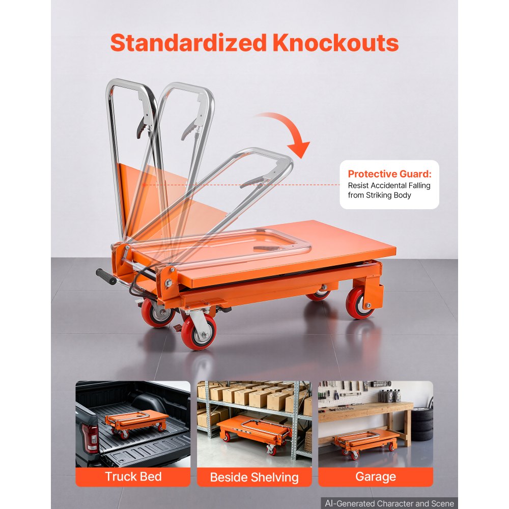 VEVOR Hydraulic Lift Table Cart, 1100 lbs Capacity 35.4 in Lifting Height, for Material Handling, Moving, Transportation, Manual Single Scissor Lift Table, 4 Wheels and Foldable Handle, Premium Steel