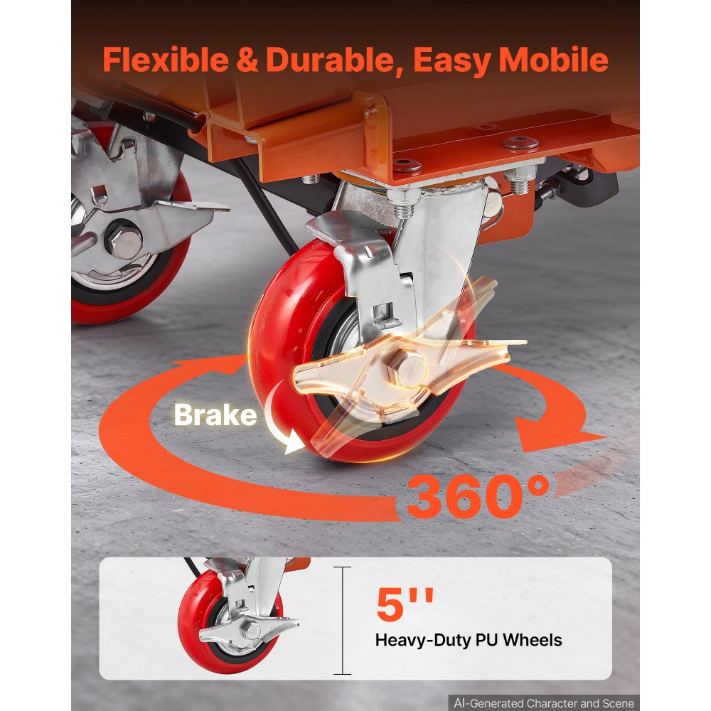 VEVOR Hydraulic Lift Table Cart, 1100 lbs Capacity 35.4 in Lifting Height, for Material Handling, Moving, Transportation, Manual Single Scissor Lift Table, 4 Wheels and Foldable Handle, Premium Steel