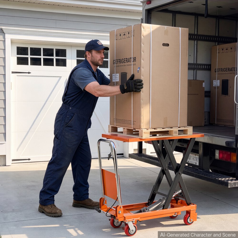 VEVOR Hydraulic Lift Table Cart, 1100 lbs Capacity 35.4 in Lifting Height, for Material Handling, Moving, Transportation, Manual Single Scissor Lift Table, 4 Wheels and Foldable Handle, Premium Steel