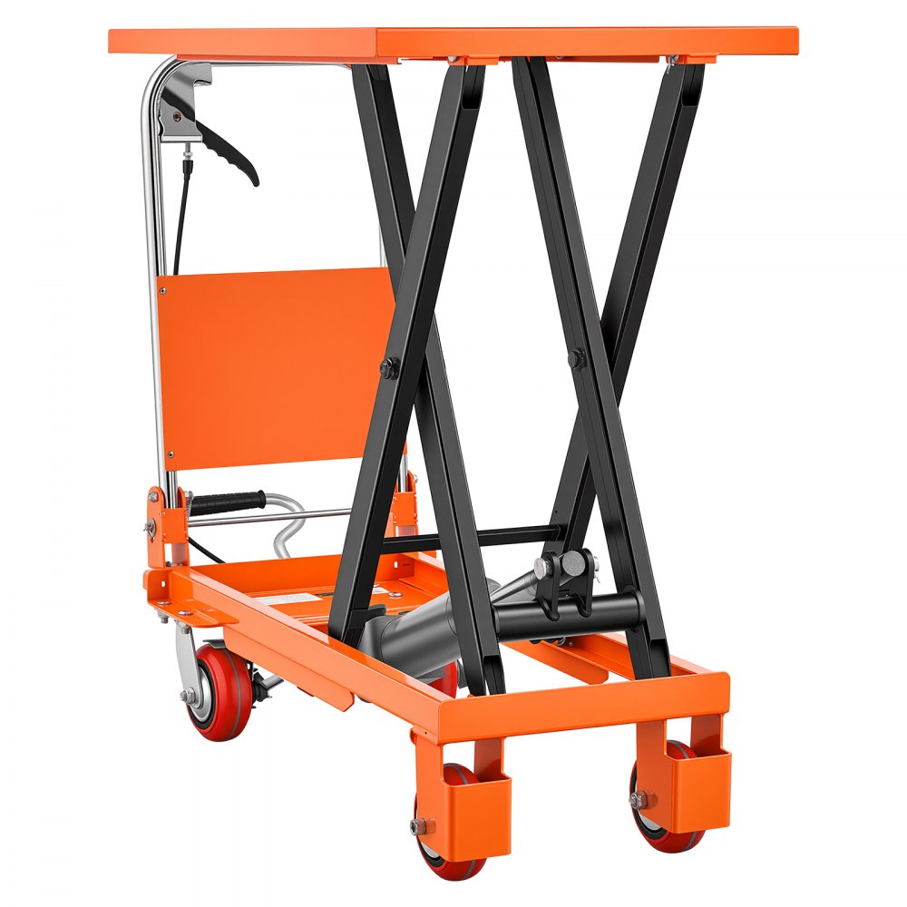 VEVOR Hydraulic Lift Table Cart, 1100 lbs Capacity 35.4 in Lifting Height, for Material Handling, Moving, Transportation, Manual Single Scissor Lift Table, 4 Wheels and Foldable Handle, Premium Steel