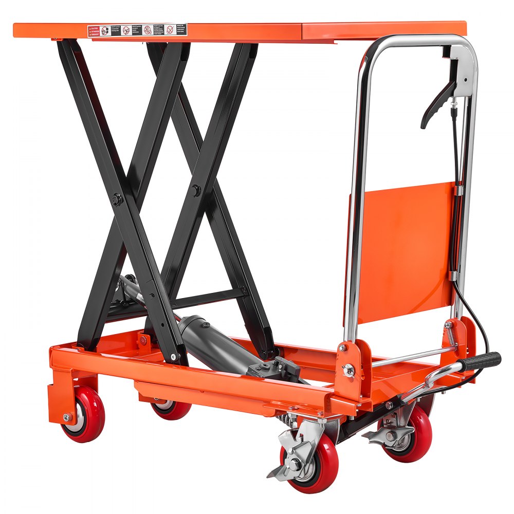 VEVOR Hydraulic Lift Table Cart, 1100 lbs Capacity 35.4 in Lifting Height, for Material Handling, Moving, Transportation, Manual Single Scissor Lift Table, 4 Wheels and Foldable Handle, Premium Steel