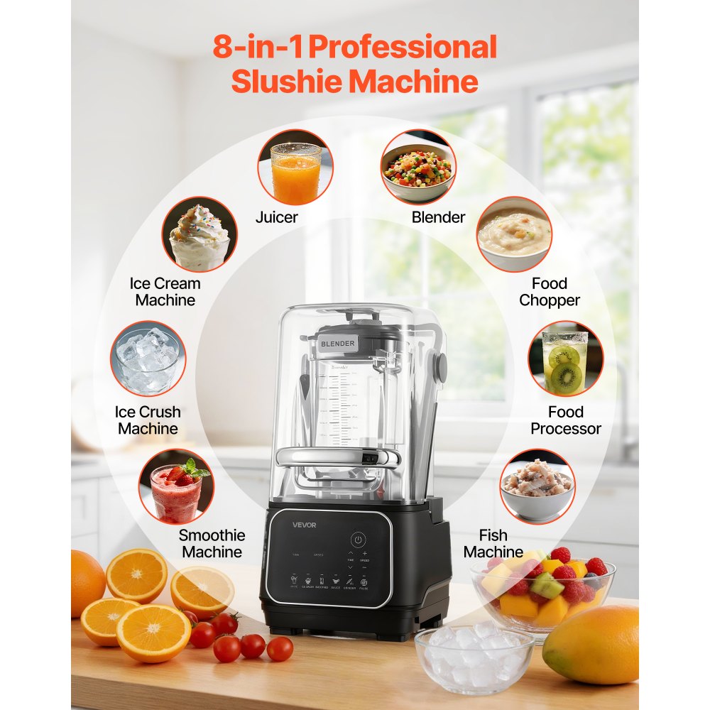 VEVOR Blender, 68 oz Professional Countertop Blenders with Shield, 2200W 26000RPM Kitchen Food Processor Combo, Self-Cleaning, Speed Adjustable, 6 Preset Menu for Smoothies, Ice Crushing, Puree, Black