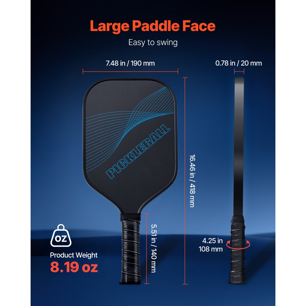 VEVOR Pickleball Paddle, T700 Carbon Fiber Surface & Honeycomb Core, Professional Pickleball Paddle with Increased Power & Control & Spin, Pro Pickle Ball Racket for Adults, Men & Women, Blue