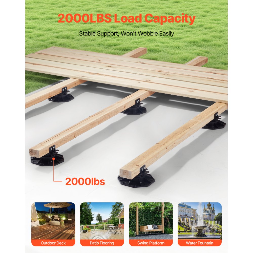 VEVOR Deck Blocks 24 PCS, 2000lbs / 907.18kg Load Capacity Deck Support Plastic Pedestal Paver, Raising 1.18 - 2.36 inch / 30 - 60 mm, Height Adjustable Shed Foundation Base for Wood Concrete Metal