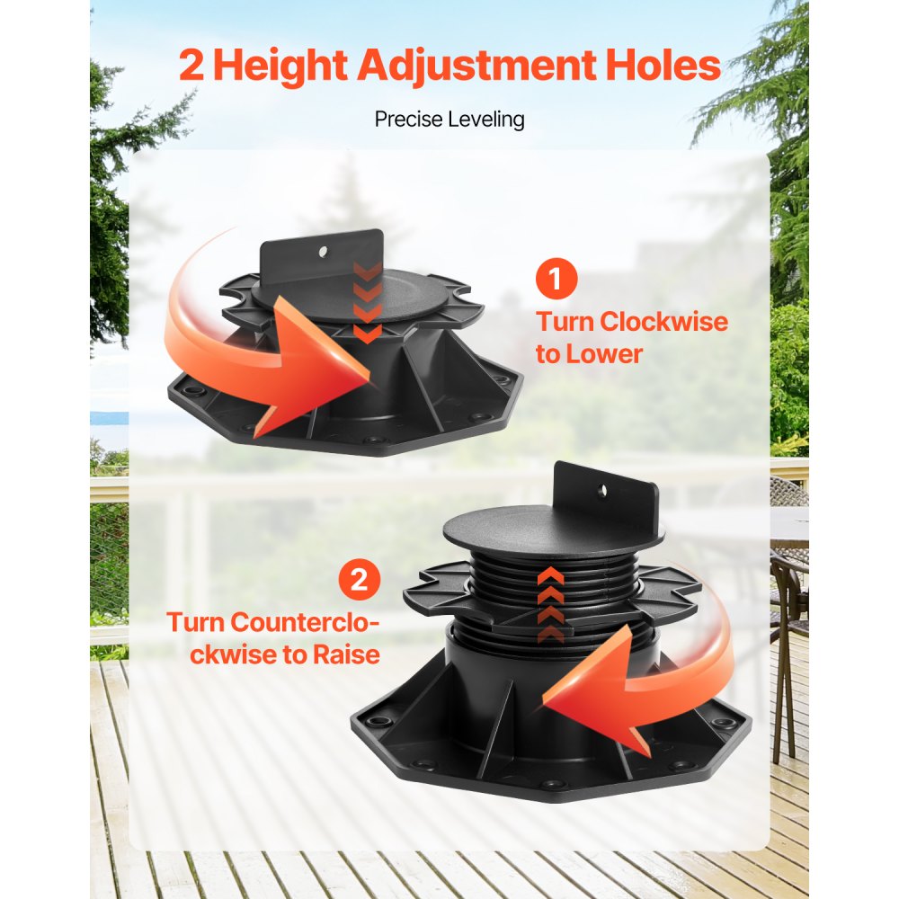 VEVOR Deck Blocks 12 PCS, 2000lbs / 907.18kg Load Capacity Deck Support Plastic Pedestal Paver, Raising 2.36 - 5.31 inch / 60 - 135 mm, Height Adjustable Shed Foundation Base for Wood Concrete Metal