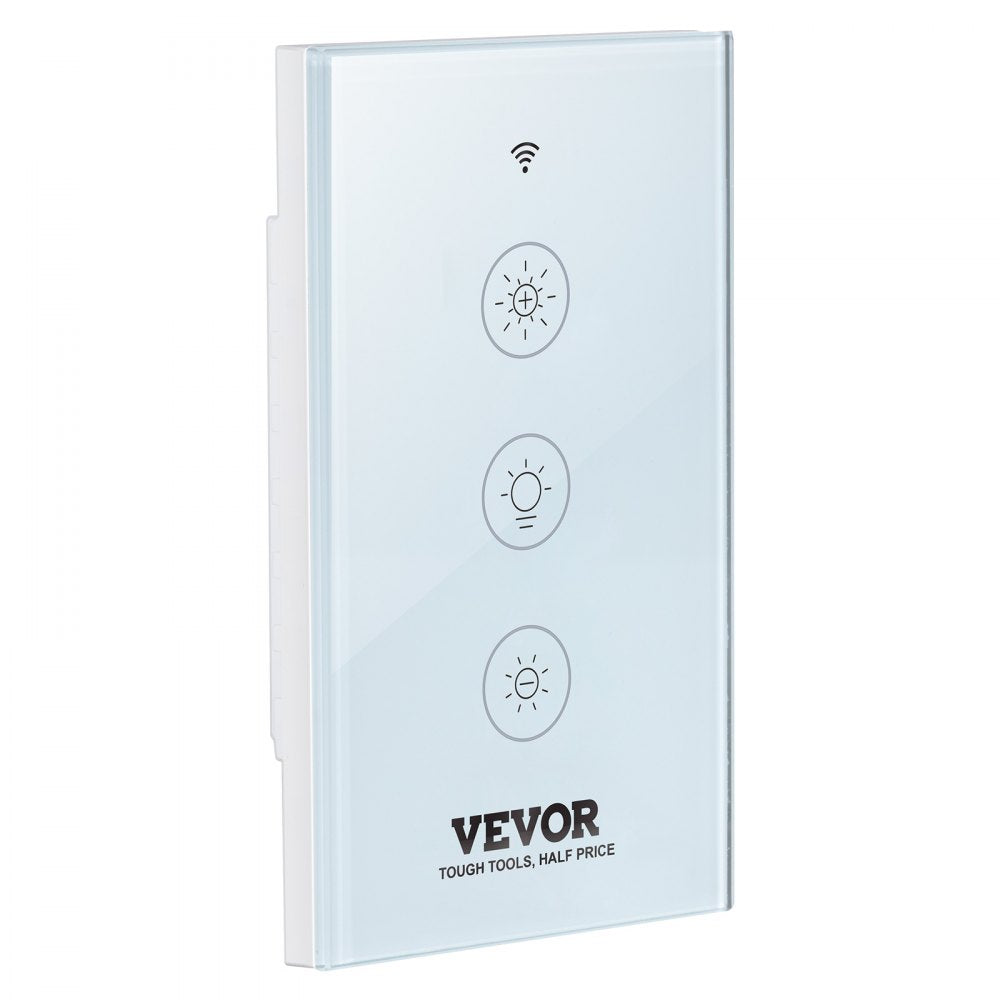 VEVOR 2PCS WiFi Smart Light Dimmer Switch, 100-250V AC Wi-Fi 2.4GHz, 15% to 85% Stepless Dimming LED Dimmable Smart Switch with Touch Panel, App Remote Control Voice Compatible with Alexa Google Home