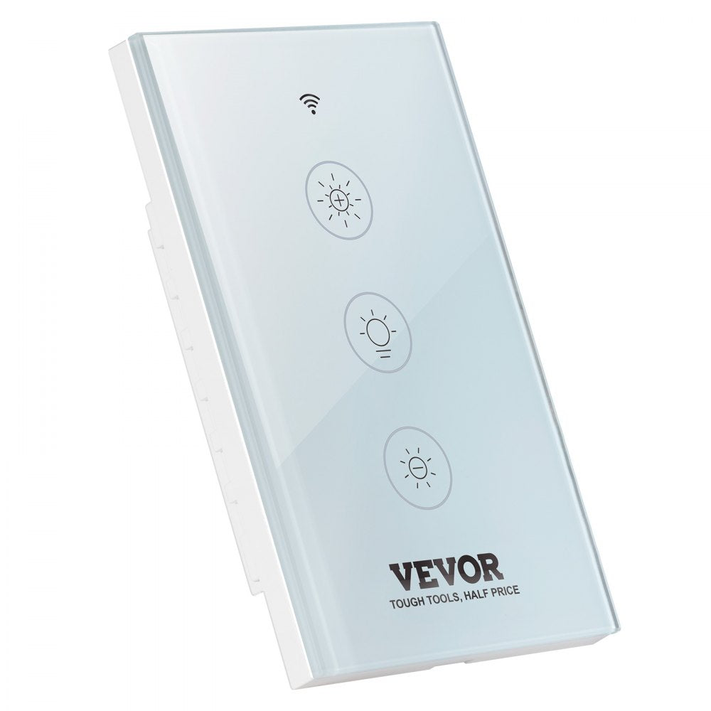 VEVOR 2PCS WiFi Smart Light Dimmer Switch, 100-250V AC Wi-Fi 2.4GHz, 15% to 85% Stepless Dimming LED Dimmable Smart Switch with Touch Panel, App Remote Control Voice Compatible with Alexa Google Home