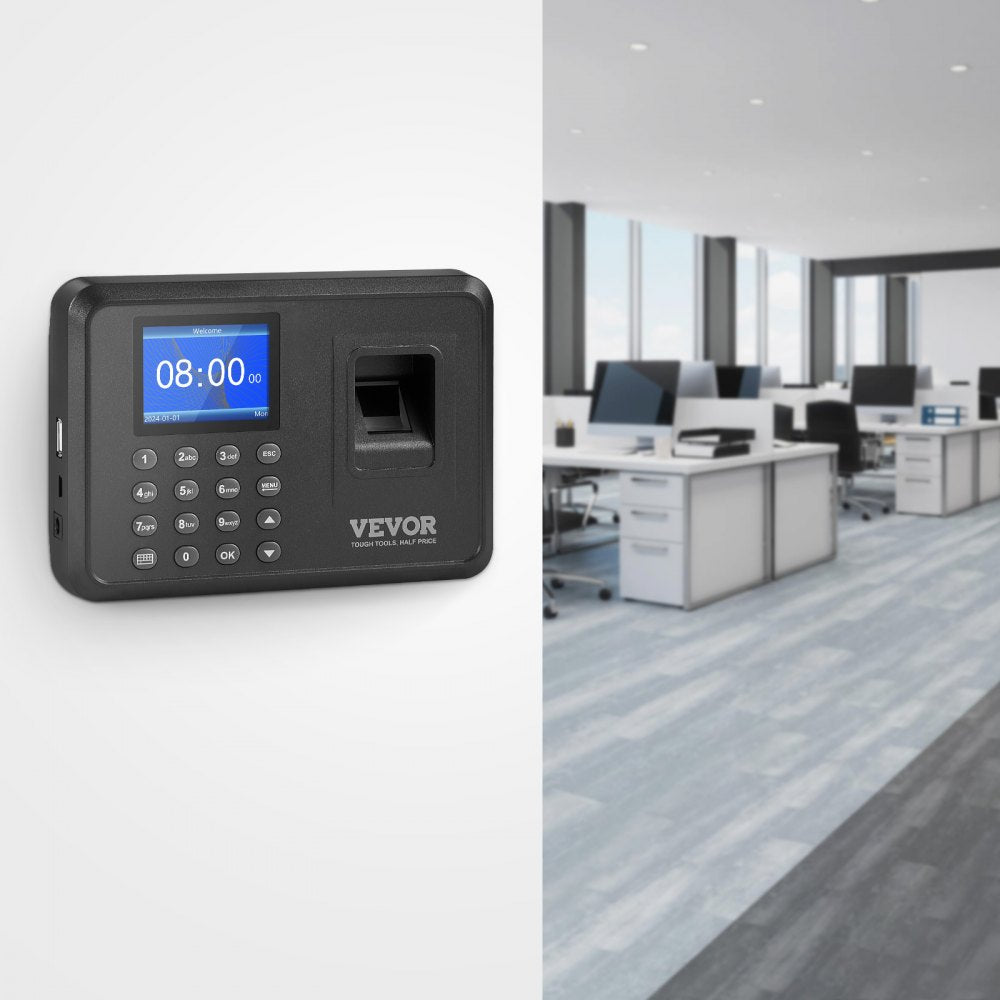 VEVOR Time Clock, Fingerprint Time Clocks for Employees Small Business, Biometric Time Clock with USB Drive,  Automatic Punch In/Out, No Monthly Fees