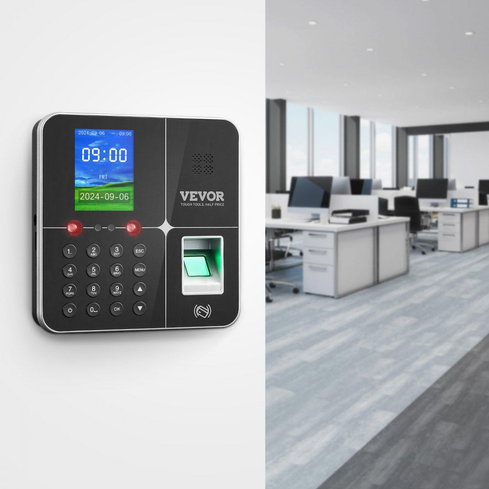 VEVOR Time Clocks for Employees Small Business with Face, Fingerprint, RFID and PIN Punching in One, Biometric Time Clock with 5 RFID Cards & USB Drive, Automatic Punch In/Out, No Monthly Fees