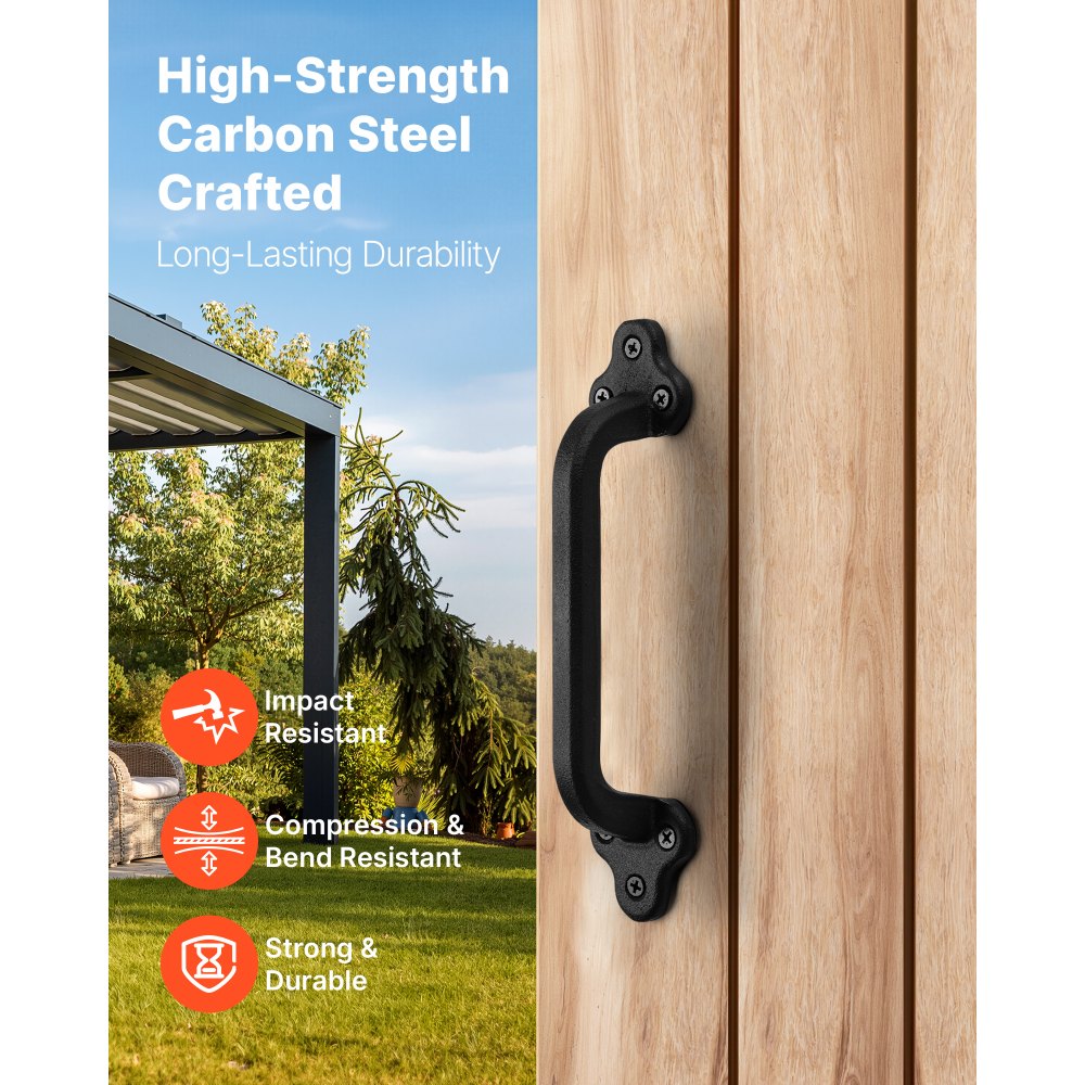VEVOR Barn Door Handle, 2Pcs 9 in Rustic Fence Gate Handle, Rust-Resistant Coating, Heavy Duty Carbon Steel Outdoor Gate Handles, Easy to Install, Metal Sliding Door Pulls for Garage Shed Pantry