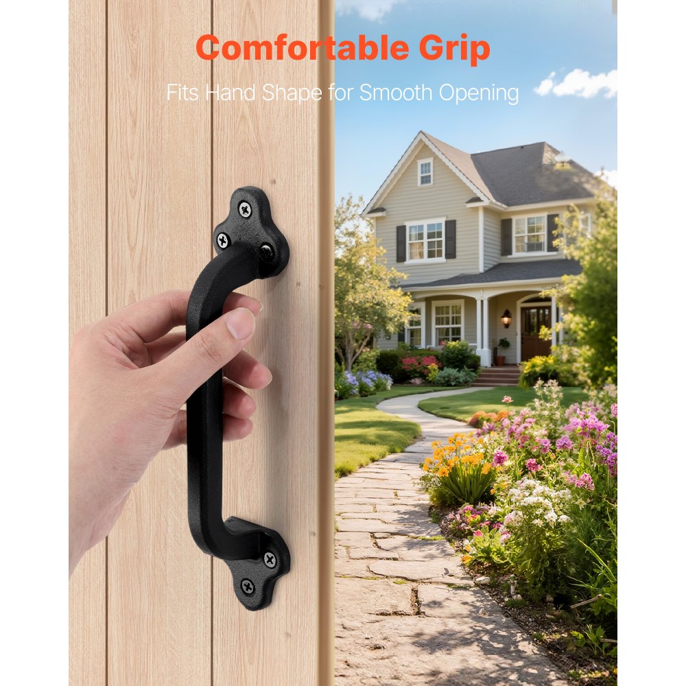 VEVOR Barn Door Handle, 9 in Rustic Fence Gate Handle, Rust-Resistant Coating, Heavy Duty Carbon Steel Outdoor Gate Handles, Easy to Install, Metal Sliding Door Pulls for Garage Shed Closet Pantry