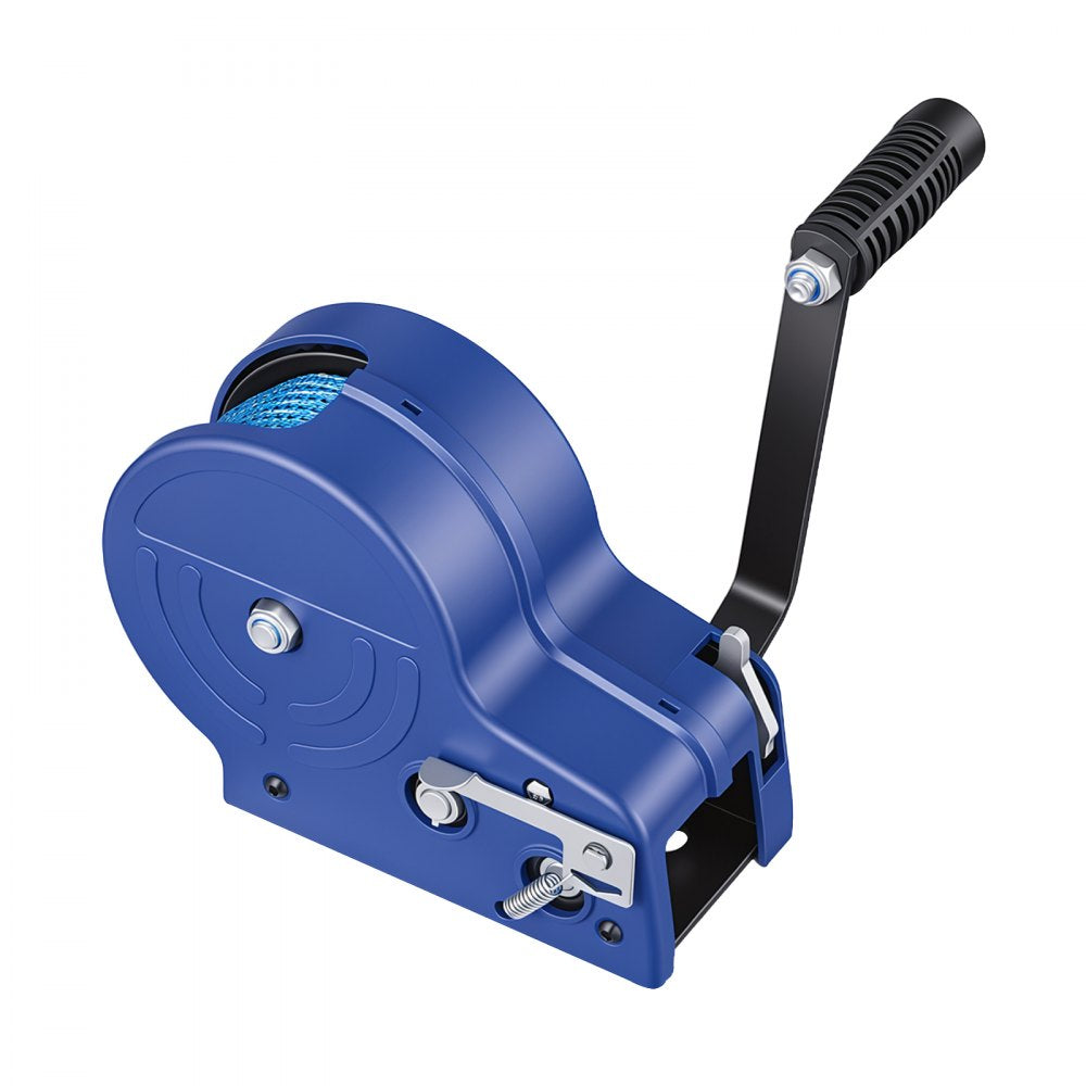VEVOR Boat Winch, 3500 lbs Hand Winch, Heavy Duty Manual Rope Crank with 20ft Gray-Black Polyester Strap, Portable Two-Way Ratchet, Anti-Slip Handle Gear for Boat Trailer ATV Towing