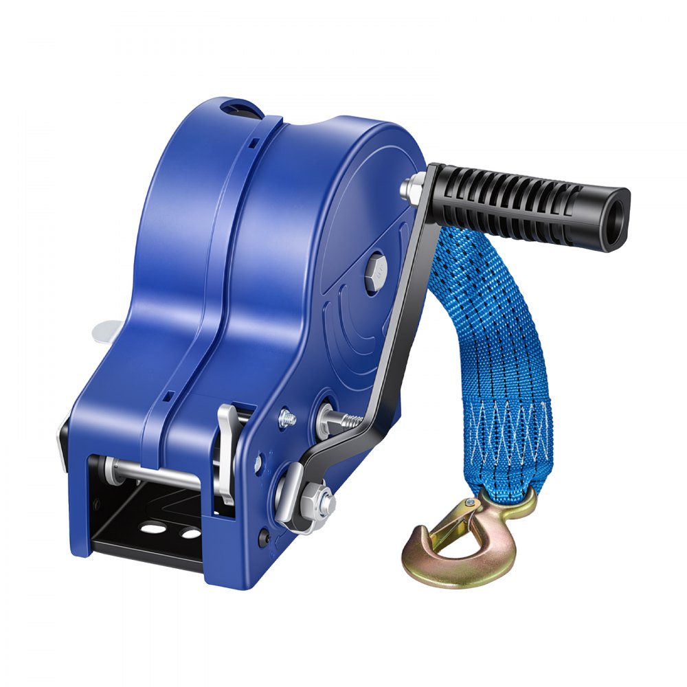 VEVOR Boat Winch, 3500 lbs Hand Winch, Heavy Duty Manual Rope Crank with 20ft Gray-Black Polyester Strap, Portable Two-Way Ratchet, Anti-Slip Handle Gear for Boat Trailer ATV Towing