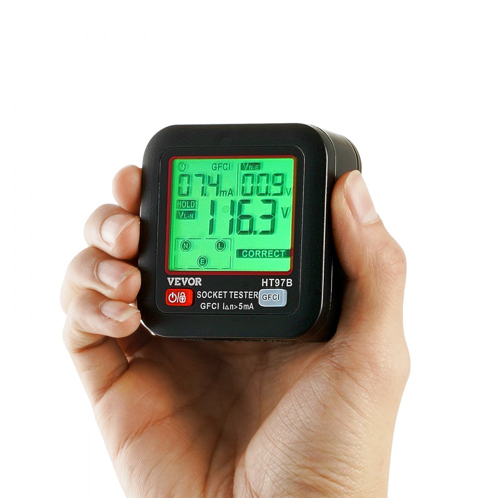 VEVOR Outlet Tester, Electrical GFCI Trip Tester, LCD Display Receptacle Detector for 7 Common Wiring Faults, 3 Prong Socket Detector with Auto Shutoff & Low Battery Indicator, CAT II 300V Rating
