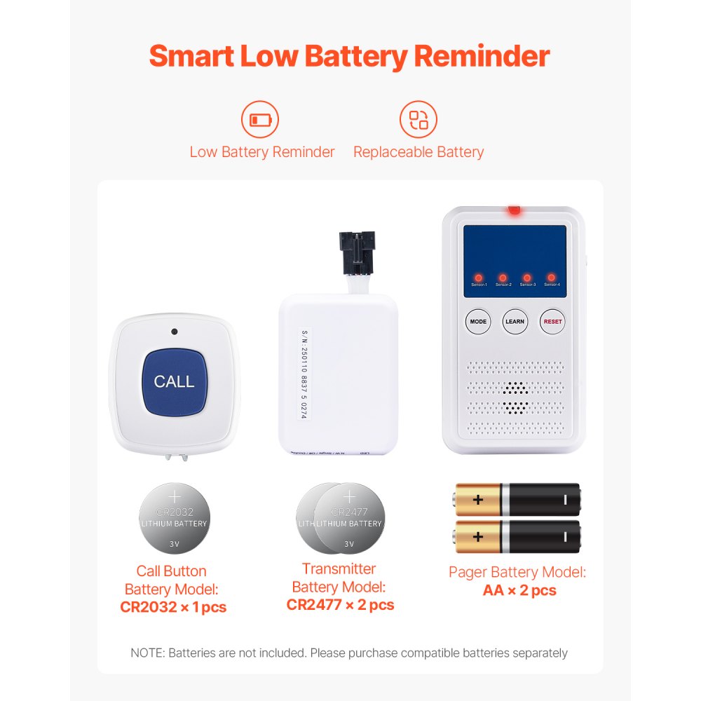VEVOR Early Alert Bed Alarm System, Wireless Bed and Chair Sensor Pad with Call Button & Pager, Pre-Alert Safety Bed Alarms and Fall Prevention for Elderly, Dementia Patients, and Adults