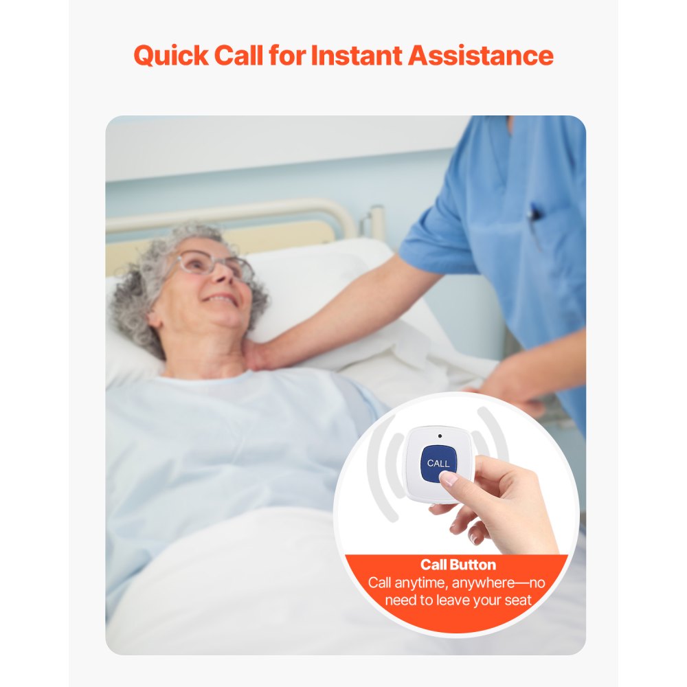 VEVOR Early Alert Bed Alarm System, Wireless Bed Sensor Pad with Call Button & Pager, Pre-Alert Safety Bed Alarms and Fall Prevention for Elderly, Dementia Patients, and Adults (10 x 35-inch)